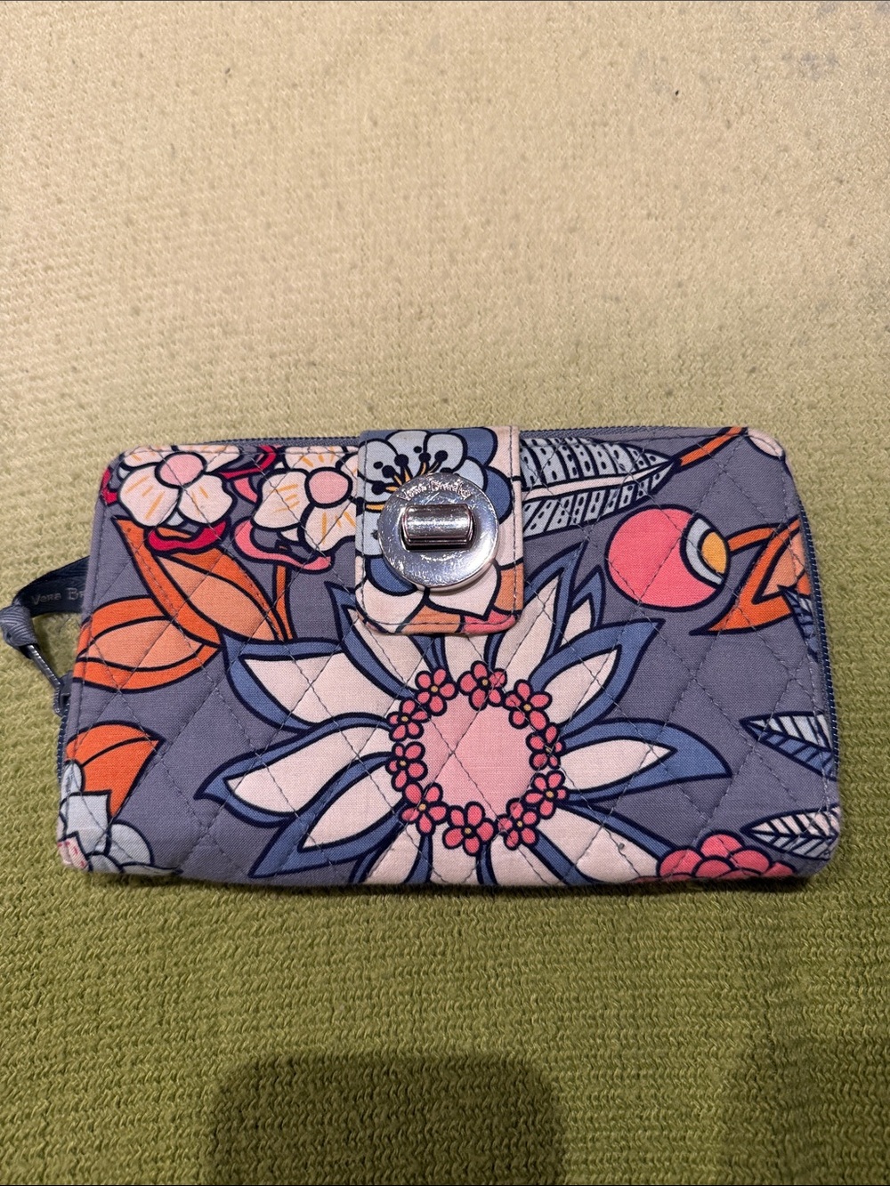 Vera Bradley Quilted Floral Zip Wallet in Gray, Pink & Orange